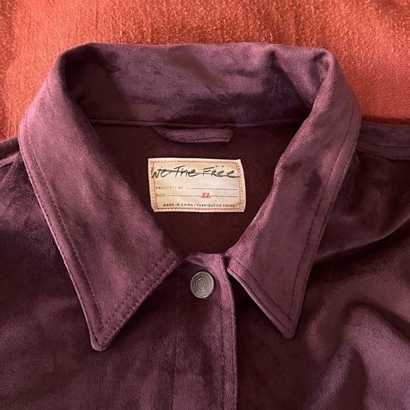 Free People Cosmic Karma Jacket Vegan Suede Fringed Button Coat Wine Plum XL - Picture 8 of 11